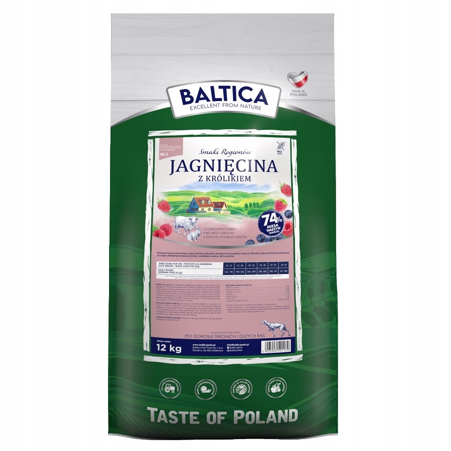Levně Baltica Adult Jehněčí králík M/L 12kg Bezobilné suché Krmivo pro psy