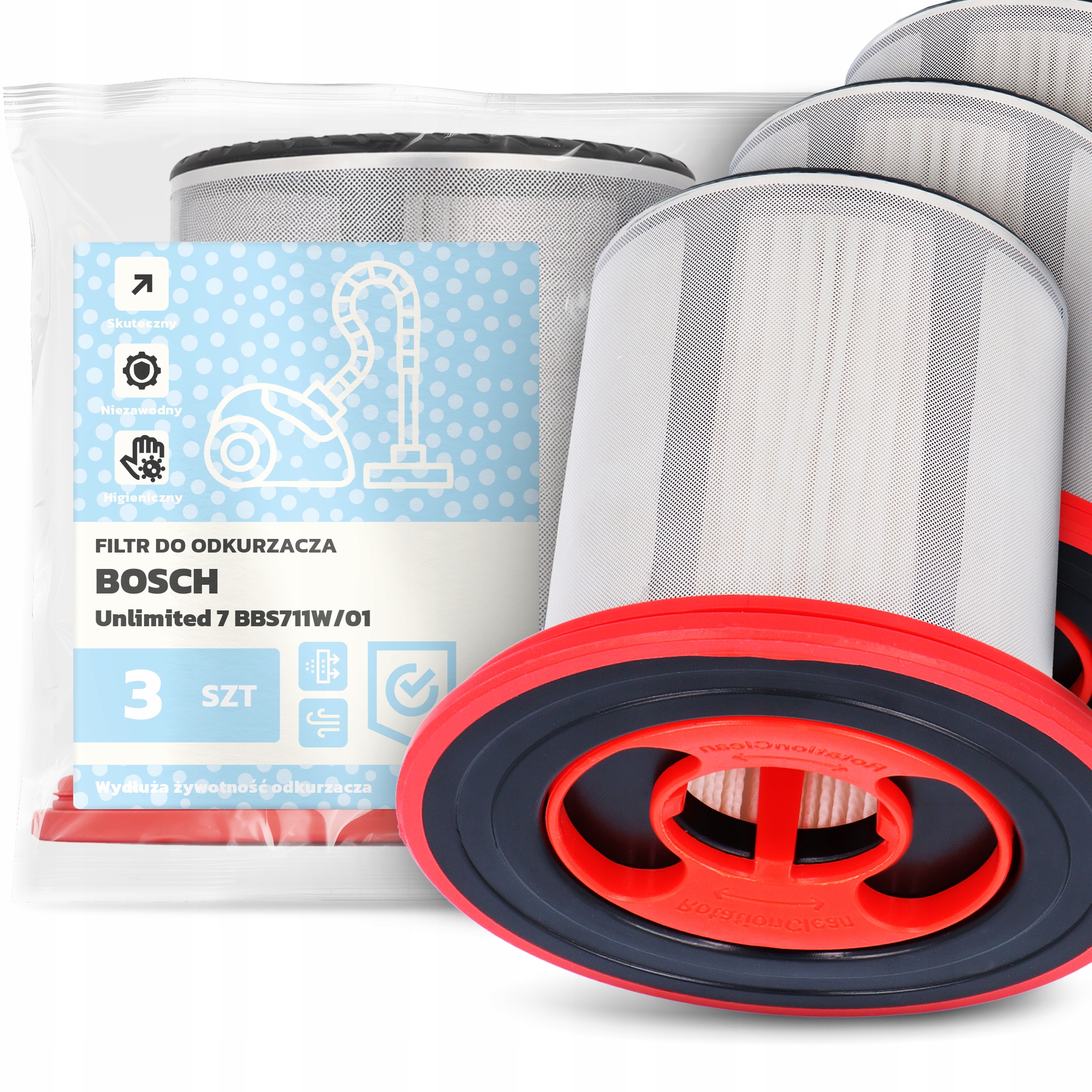 3x Vzduchový Filtr pro Vysavač Bosch Unlimited 7 BBS711W/01 Hepa Em-w