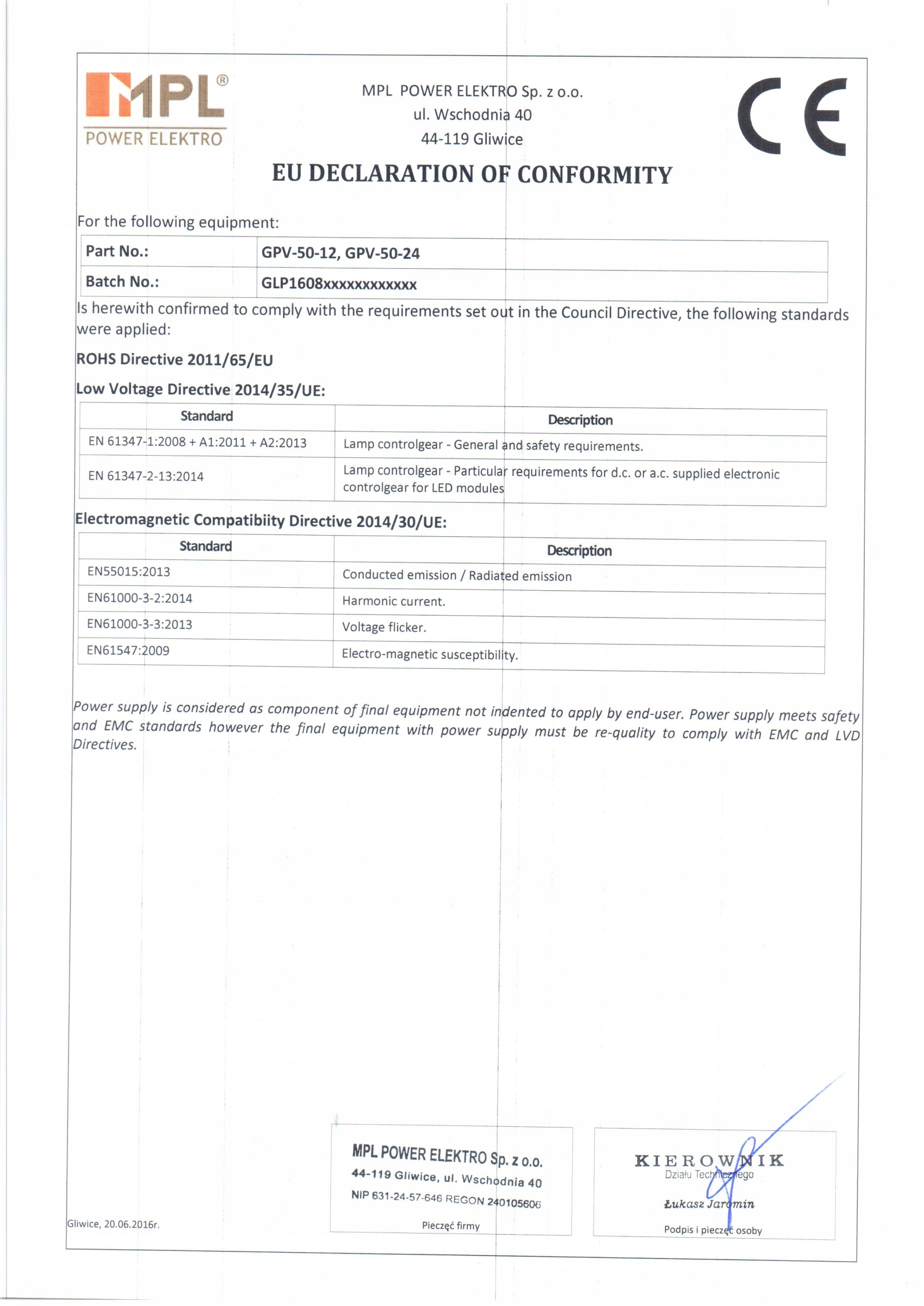 Zasilacz do LED 12V/4A, CV, IP67 plastic , Global Power, GLP Marka GLP