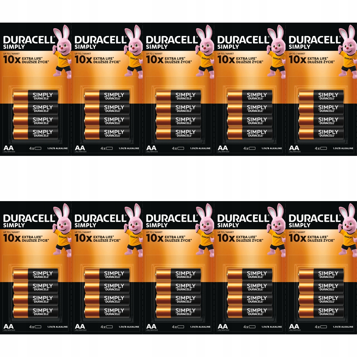40x Duracell Aa LR6 1.5V Alkaiczna Simply do pilotów i zegarów