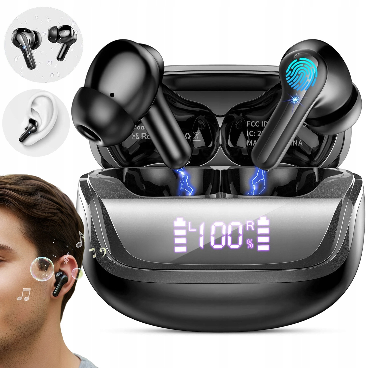 Sluchátka Bezdrátová Do Uší Bluetooth 5.4 Pro Bass Kanálová Černá