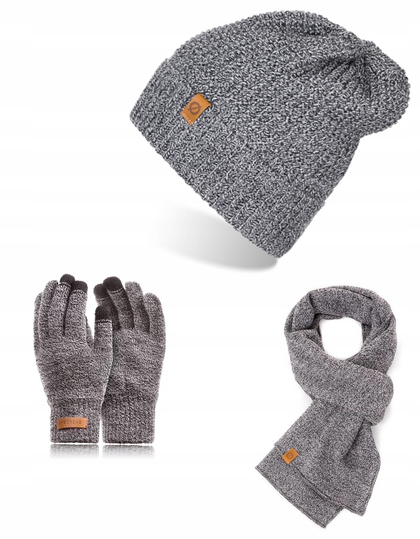 Šedá zimní sada Čepice Šála Rukavice 3v1