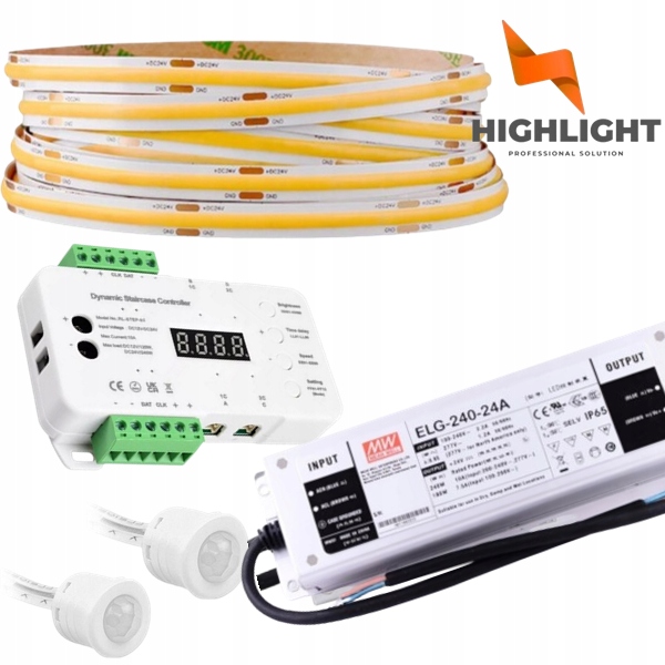 25m Schodiskový set Kaskádový zväzok Cob Led pásik 8W 24V MoNo+pohybové senzory