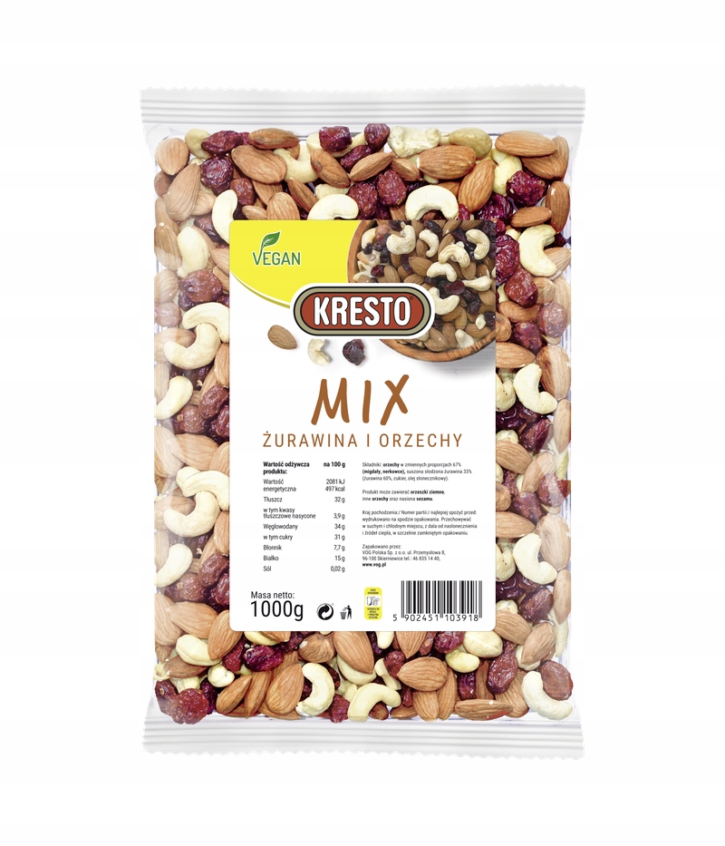 Levně Kresto mix brusinky a ořechů 1 kg