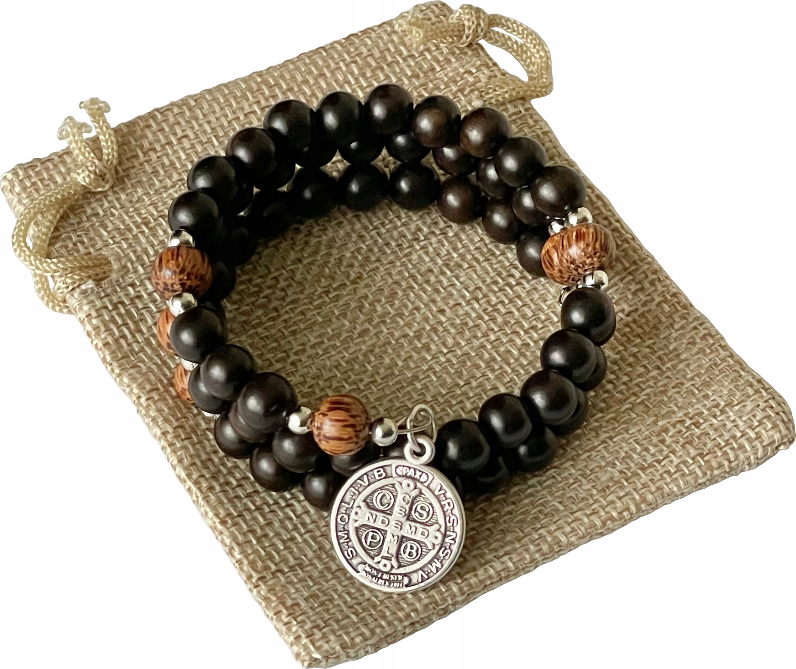 Růženec Náramek Eben Palmový Strom Medailon Svatý Benedikt