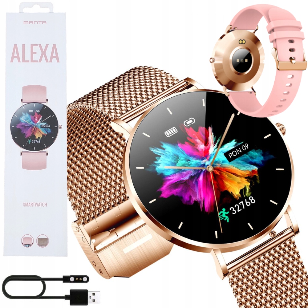Smartwatch Zegarek Damski Złoty Alexa Manta Ciśnienie Kroki Sport Menu Pl