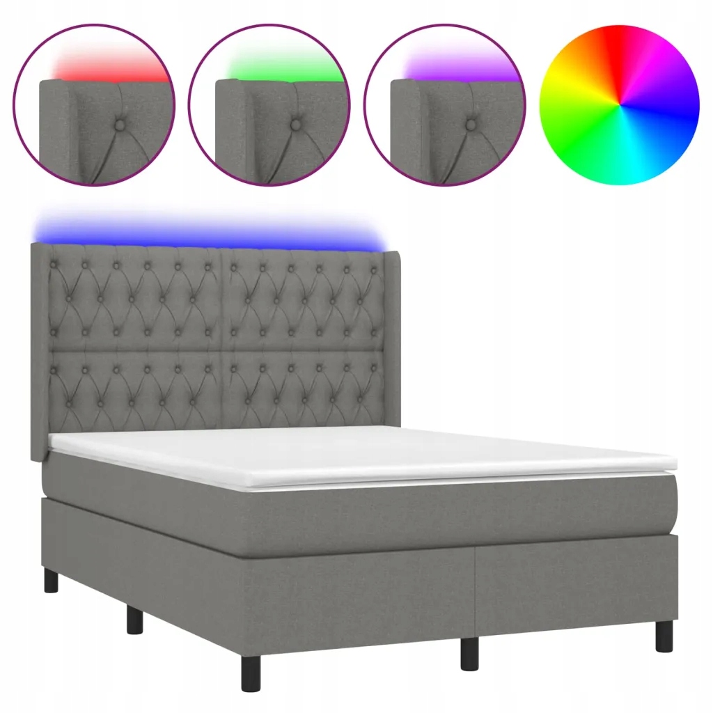 Kontinentální postel s Led, tmavě šedá, 203 x 147 x 118/128 cm