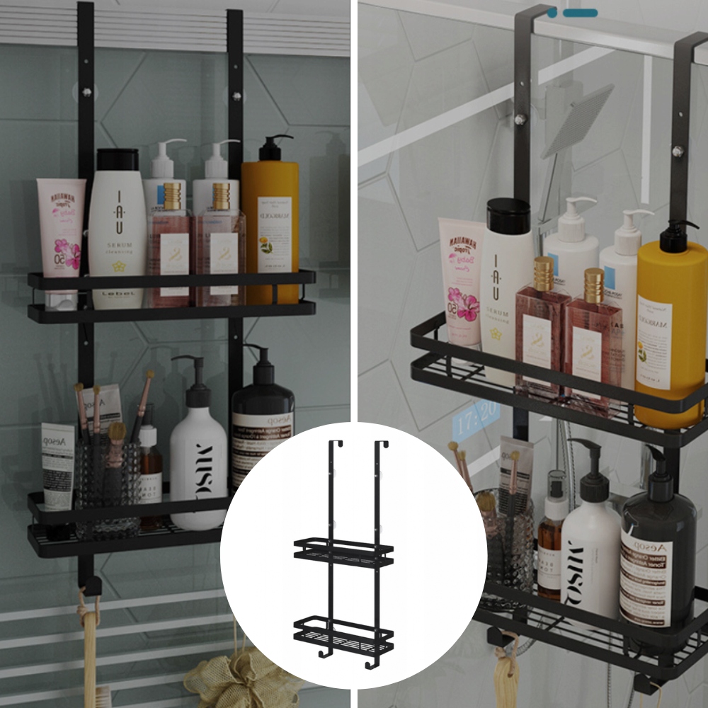 PÓŁKA ŁAZIENKOWA POD PRYSZNIC WISZĄCA CZARNA LOFT Szerokość mebla 32.5 cm