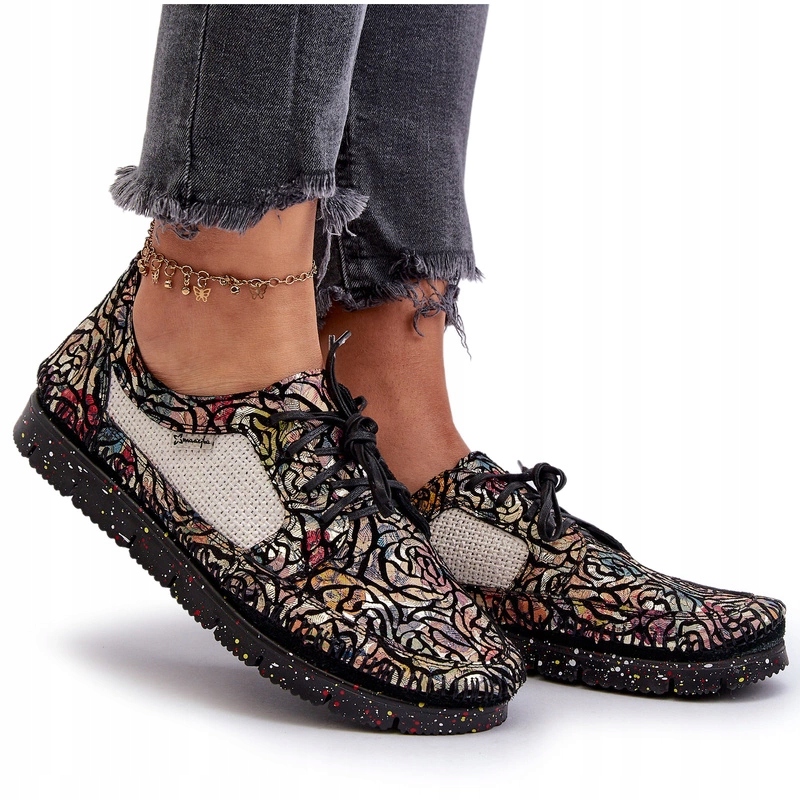 Dámské Vzorované Polobotky Svršek Kůže Maciejka 06347-01 Černé 37