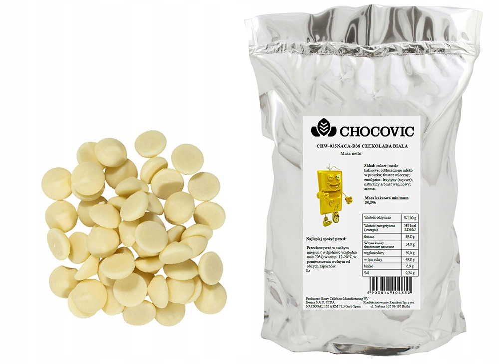 Chocovic Nacar Czekolada biała kuwertura 30,3 % kakao 2,5 kg