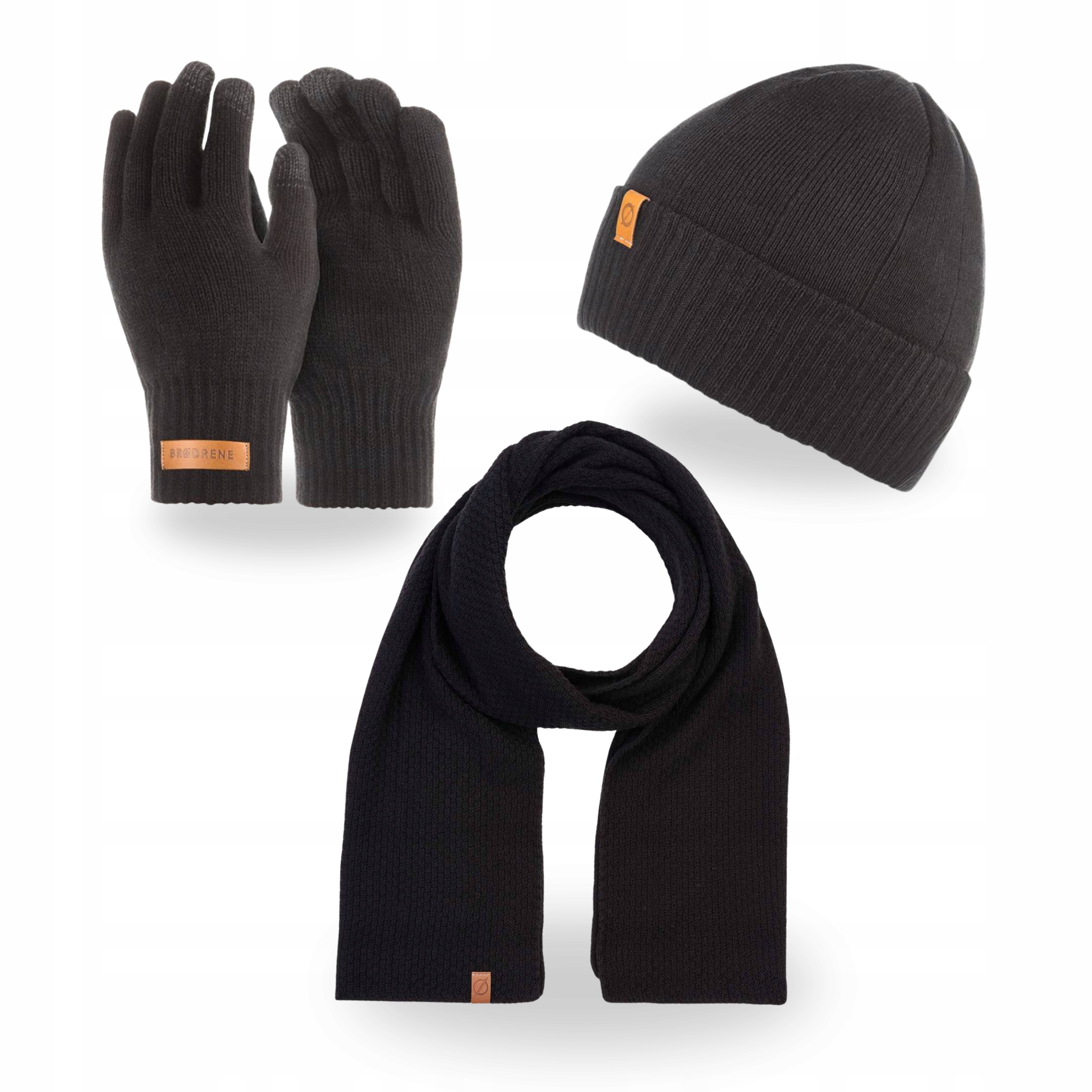 Pánská zimní sada 3v1 Čepice Sklápěcí šátek Rukavice Brodrene Černá