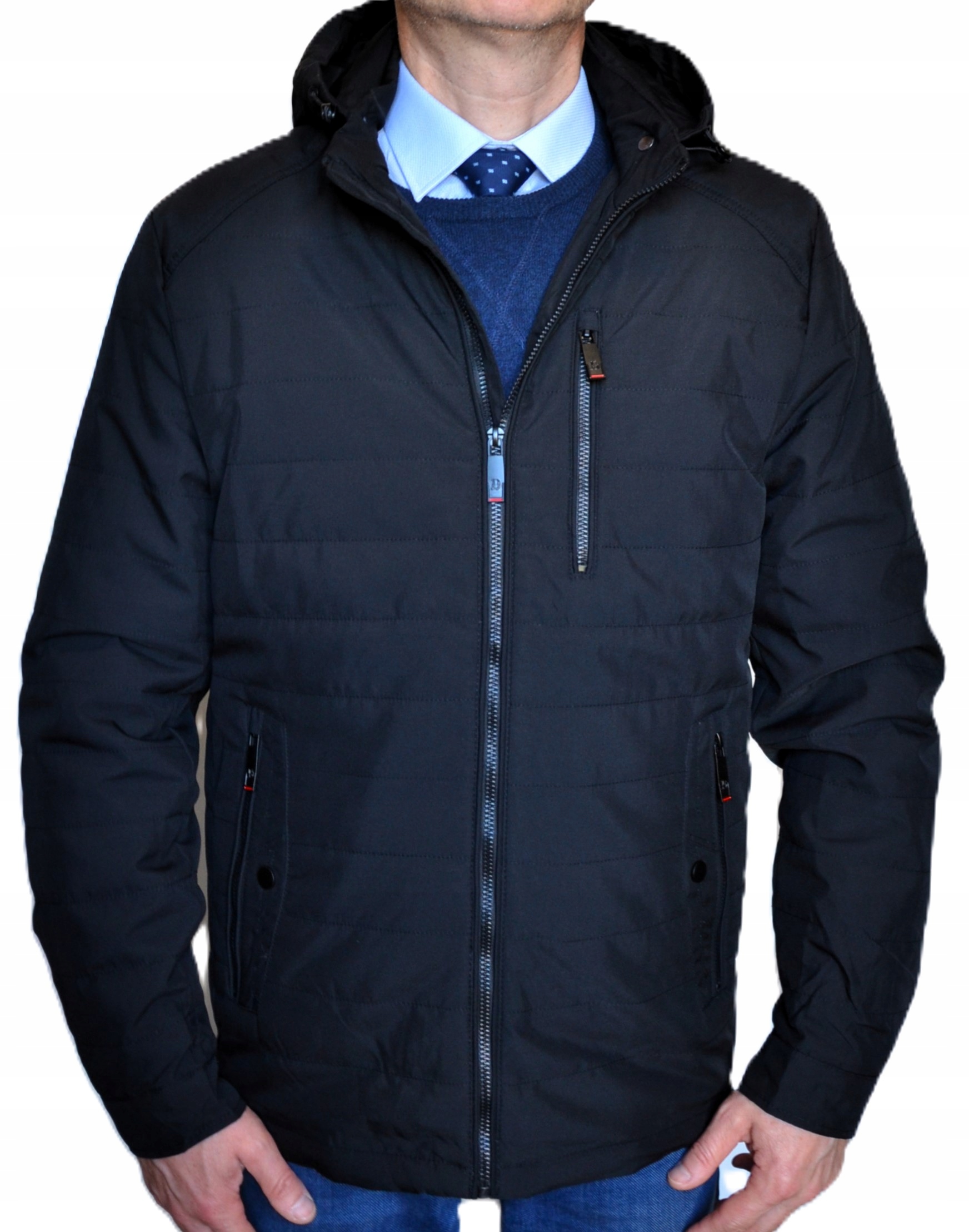 Pánská jarní prošívaná přechodová bunda XXL S Kapucí Grafit/Černá 2XL