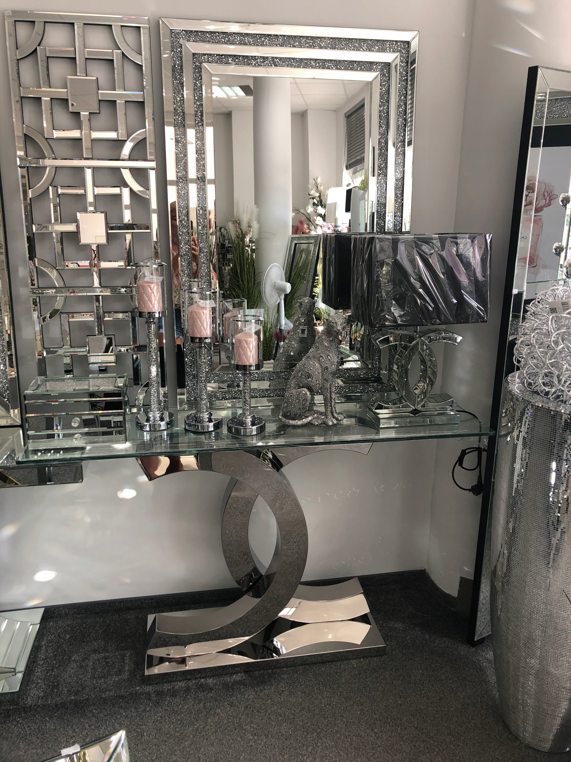 Konsola CC stal chromowana szkło glamour 140 Szerokość mebla 140 cm