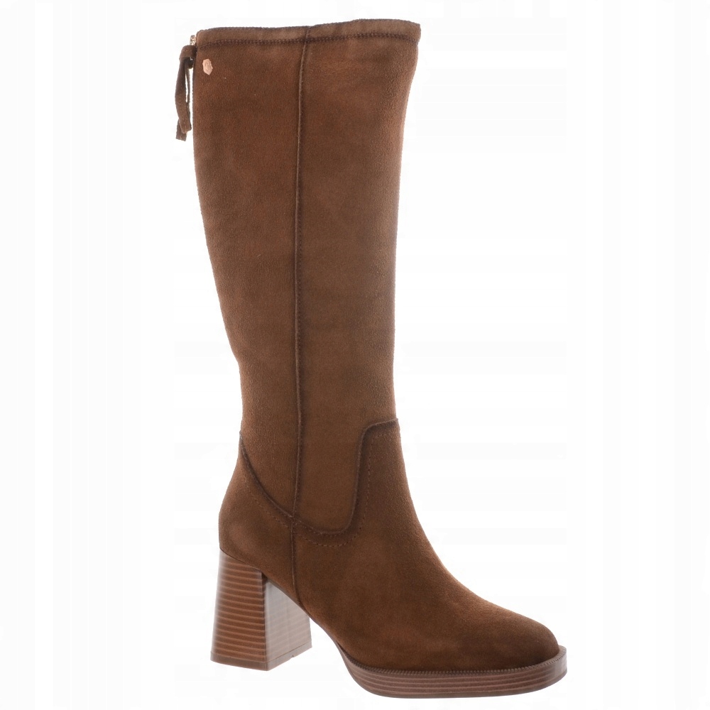 Carmela Hnědé Kožené Kozačky Na Podpatku, Velikost 39