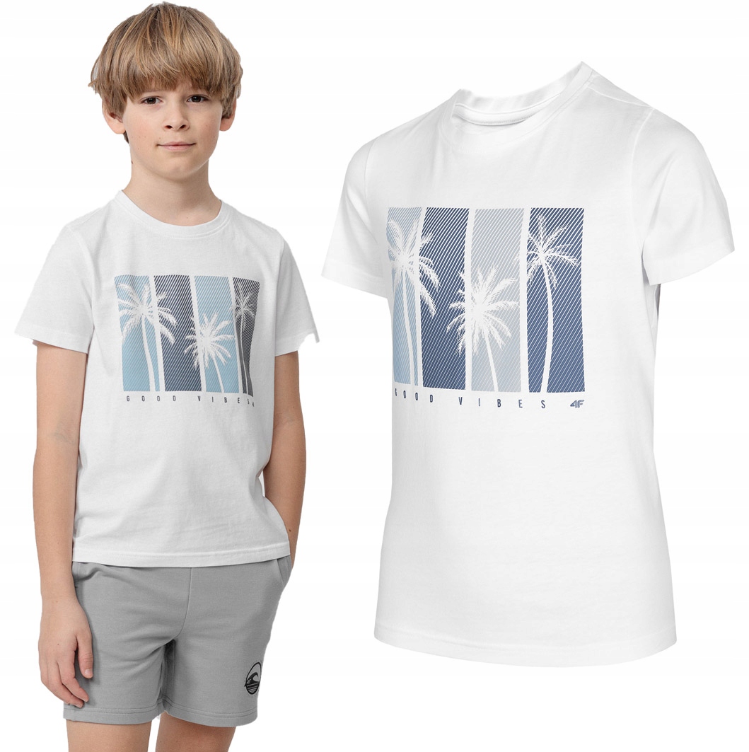 

T-shirt chłopięcy 4F JTSM015 bawełniany biały 158.