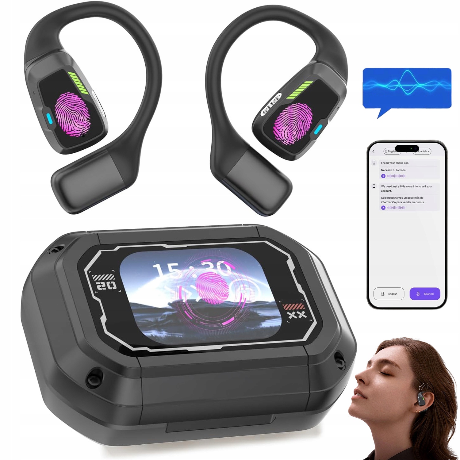 Multifunkční Překladač 135 Jazyků Bluetooth Sluchátko