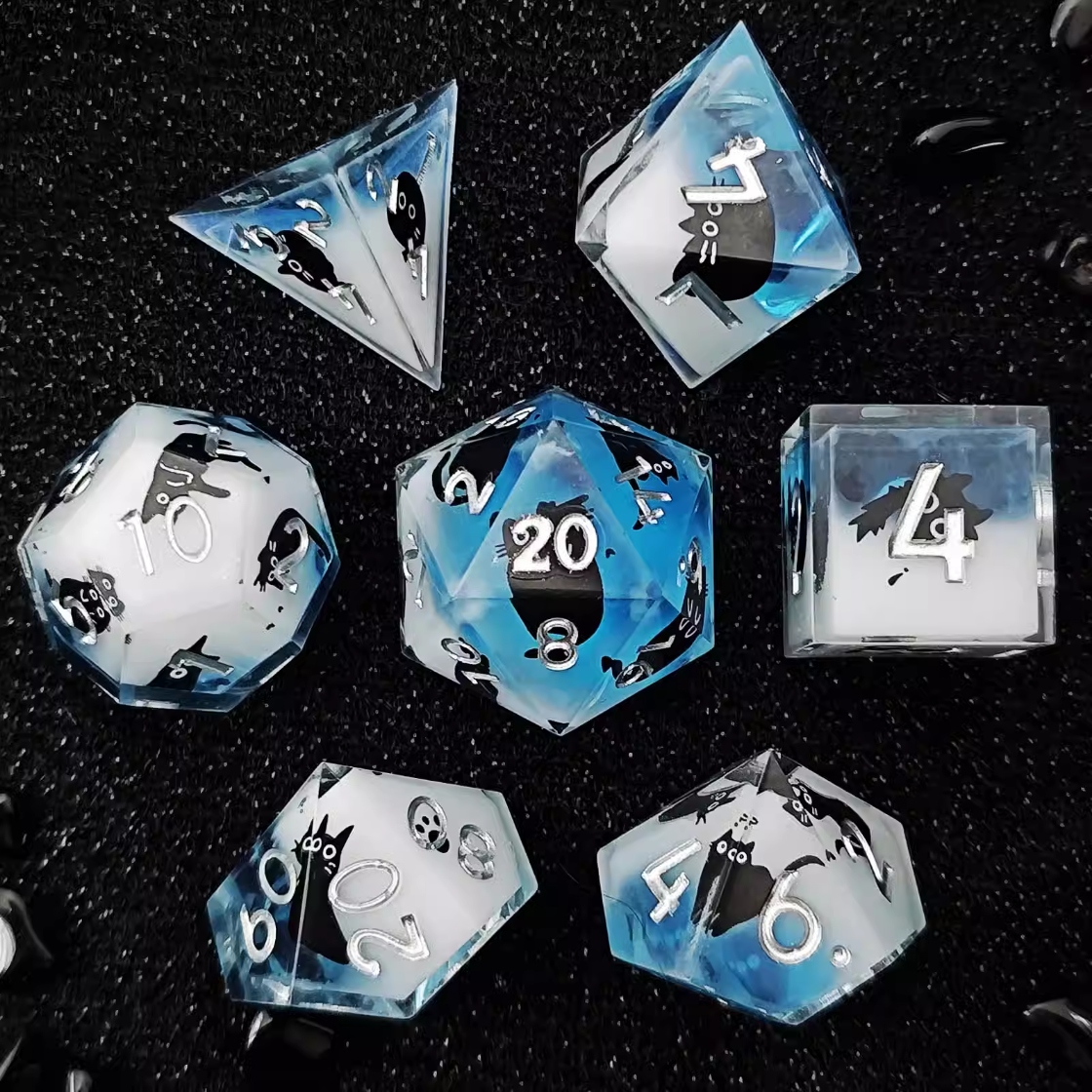 NIEBIAŃSKIE KOTKI ZESTAW 7 EPOKSYDOWYCH KOŚCI RPG