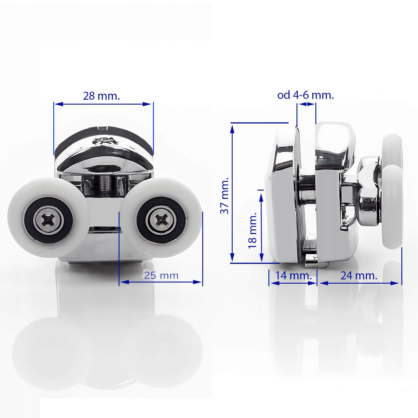 ROLKI PODWÓJNE ROLKA KÓŁKA DO KABINY PRYSZNICOWEJ KOMPLET ZESTAW KÓŁEK 25MM Marka Sannit