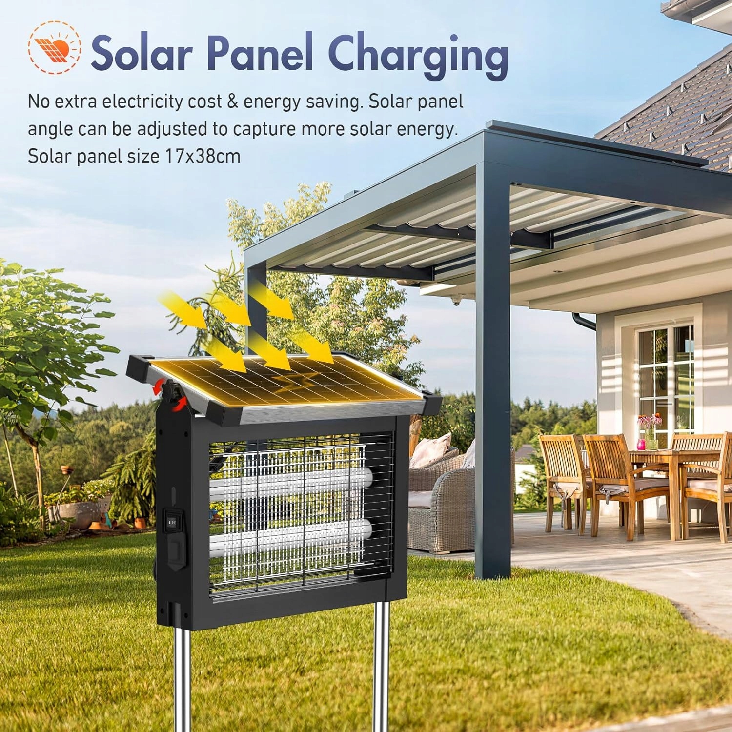 Solární insekticidní lampa Bug Zapper 4500 V, akumulátor 4000 mAh