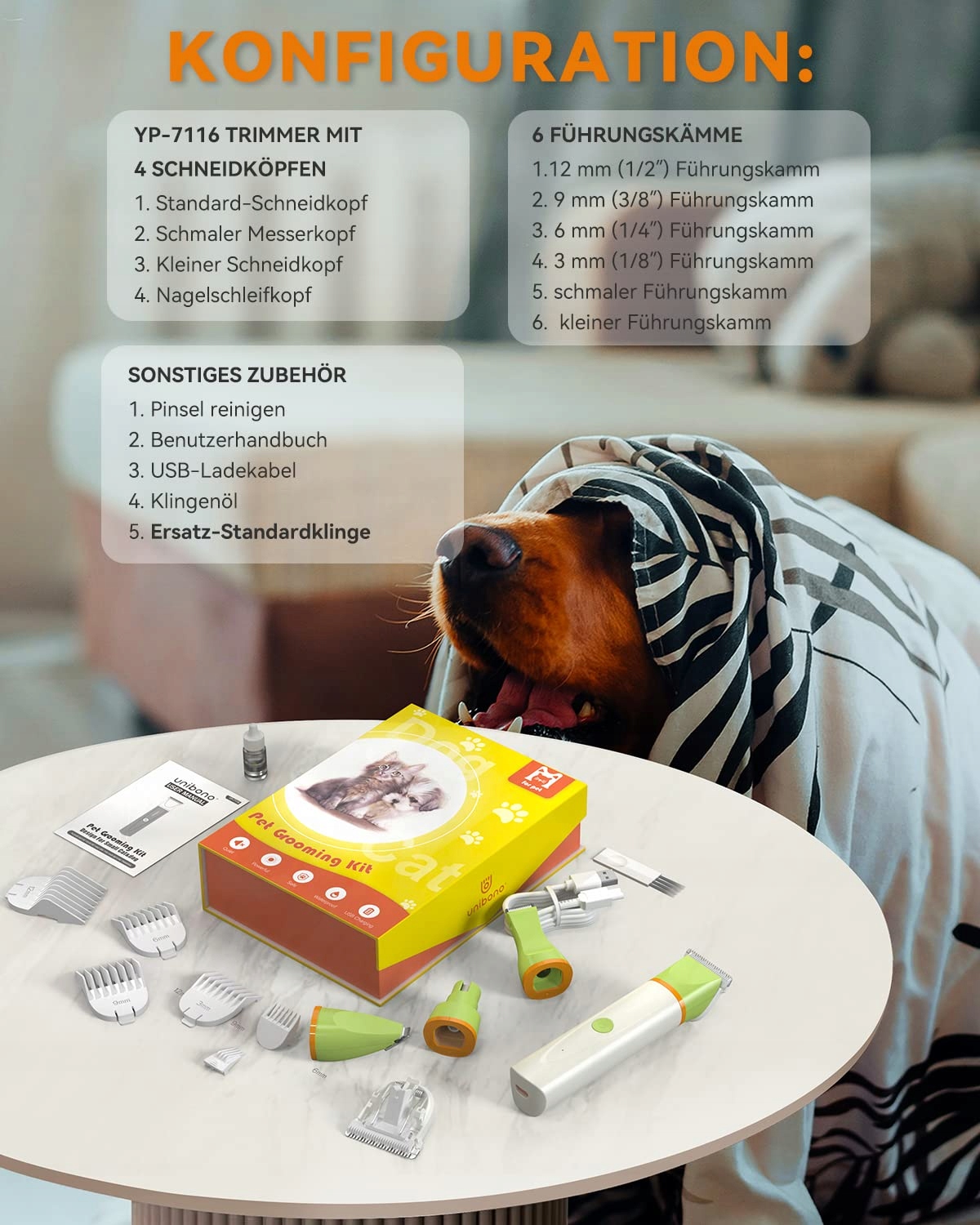UNIBONO Maszynka Do Strzyżenia Psów I Kotów Zestaw Wodoodporny IPX7 — miniatura 6