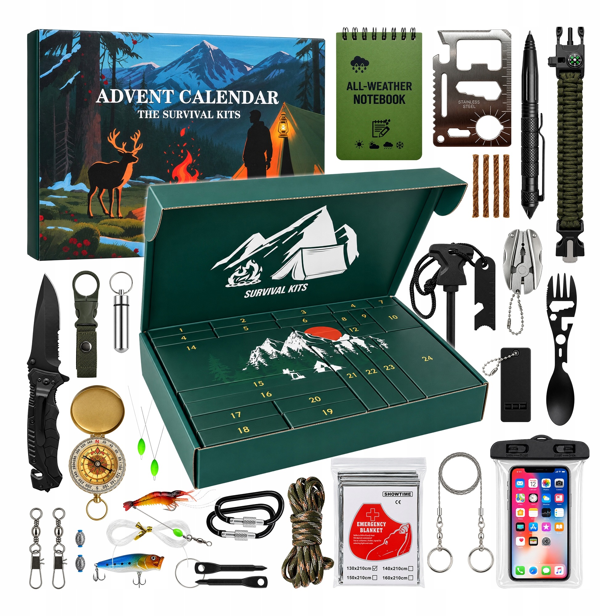 Survivalový Adventní Kalendář Sada Outdoorových Turistických Nástrojů 24KS