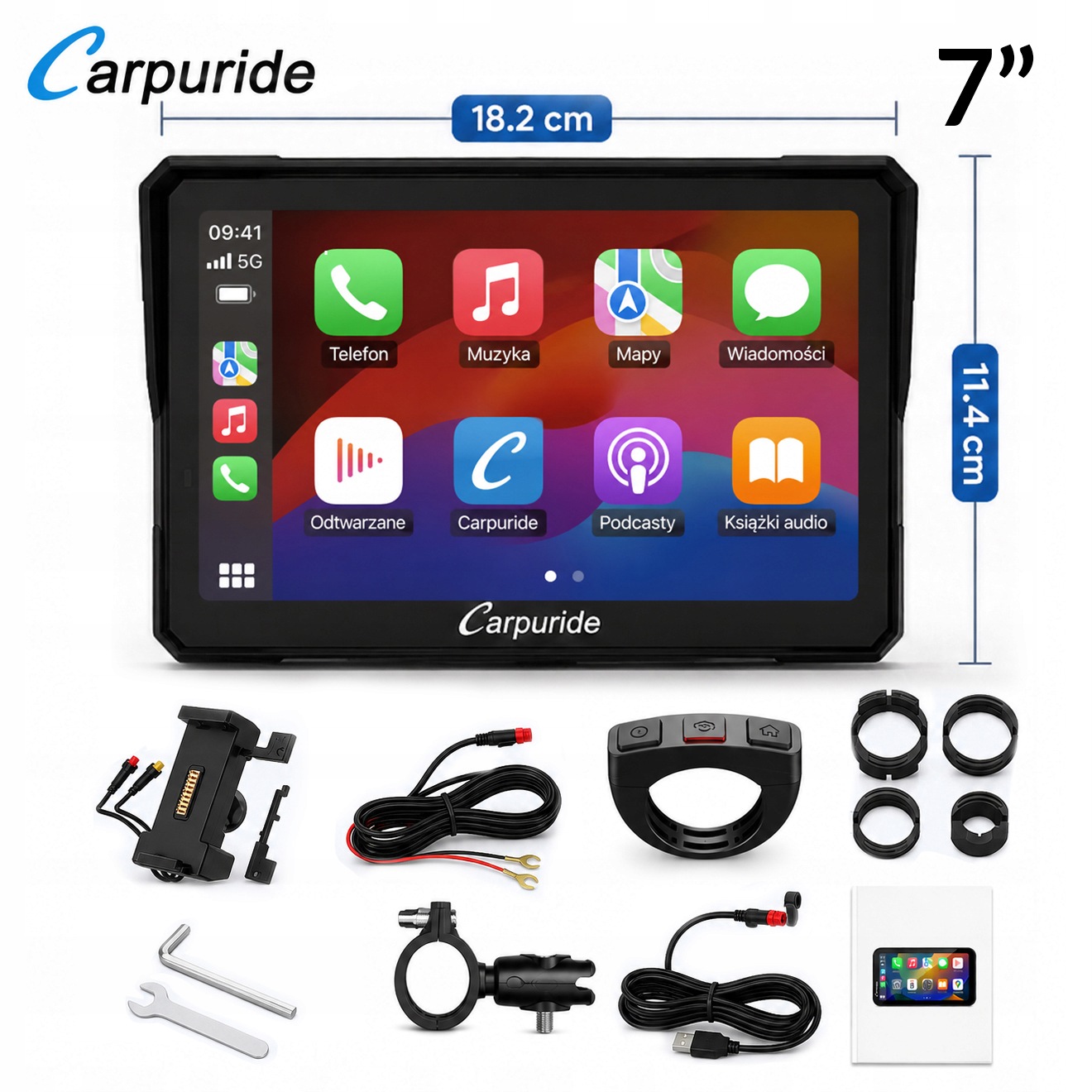 Motocyklový displej Carpuride 7 palcový W702S Pro CarPlay AndroidAuto vodotesný