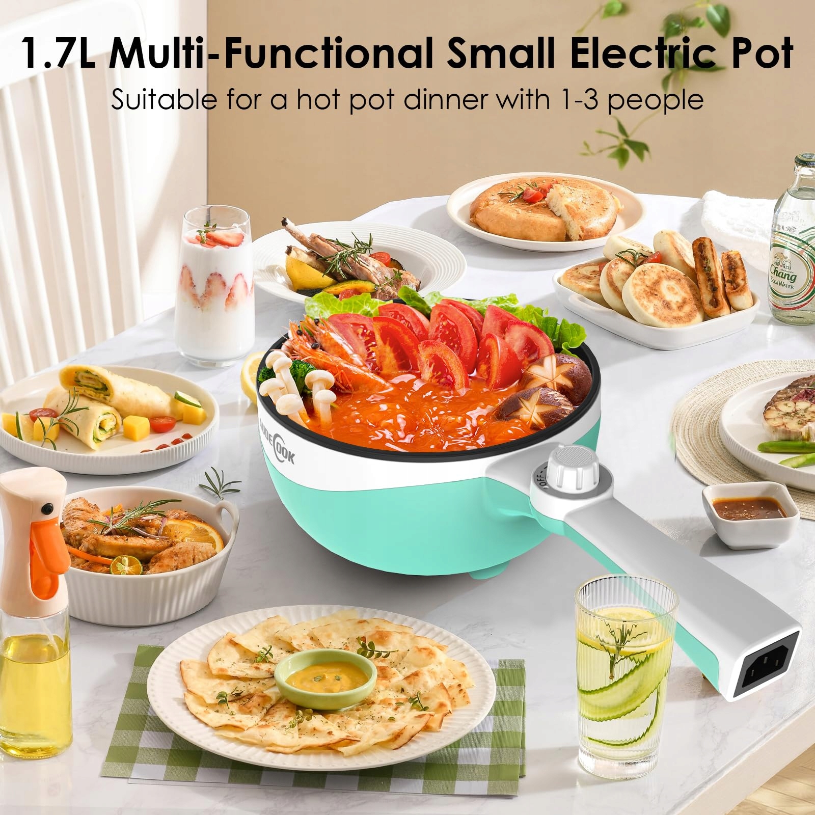 AUDECOOK Elektryczny Garnek Hot Pot 1,7L Przenośna Patelnia — miniatura 4