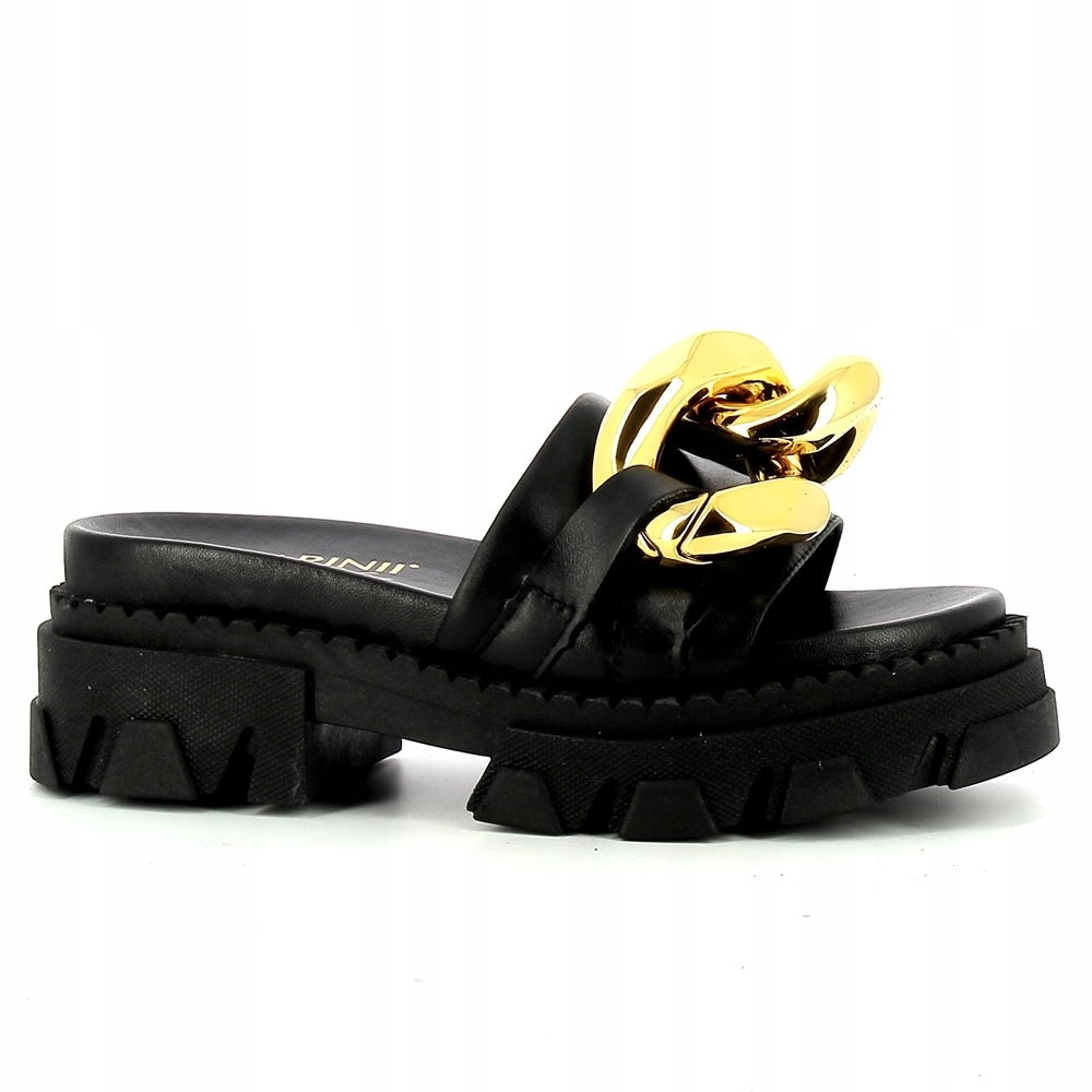 

Czarne Klapki Ze Skóry CARINII-B7223 Na Płaskim