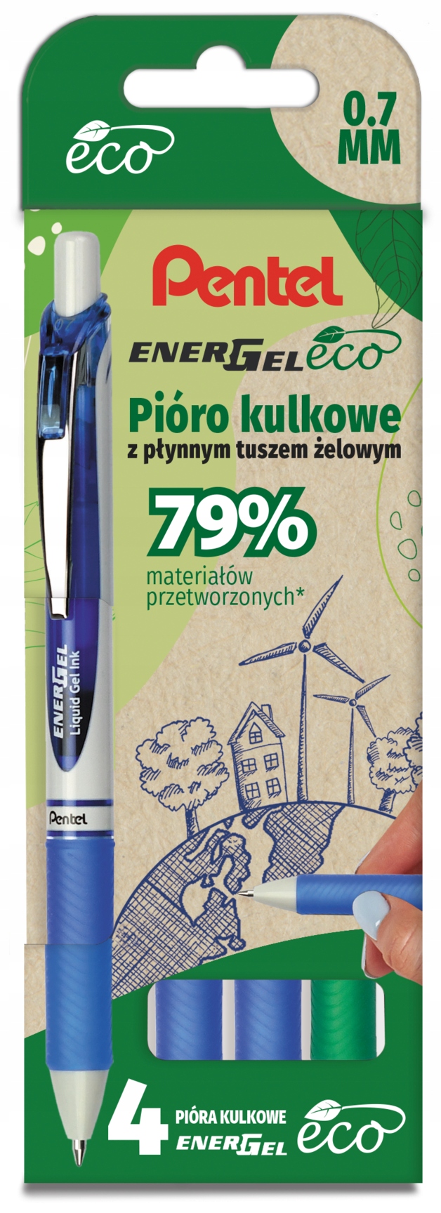 Pióro kulkowe PENTEL Energel 0.7 mm ZESTAW 4 szt Liczba sztuk w ofercie 4 szt.