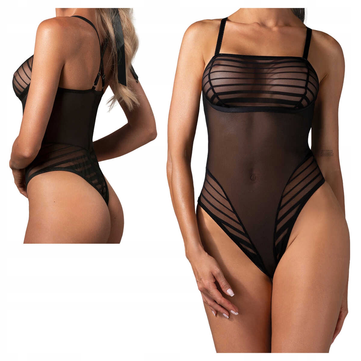 Obsessive průsvitné body s proužky Lune Bellis černé Xs/s