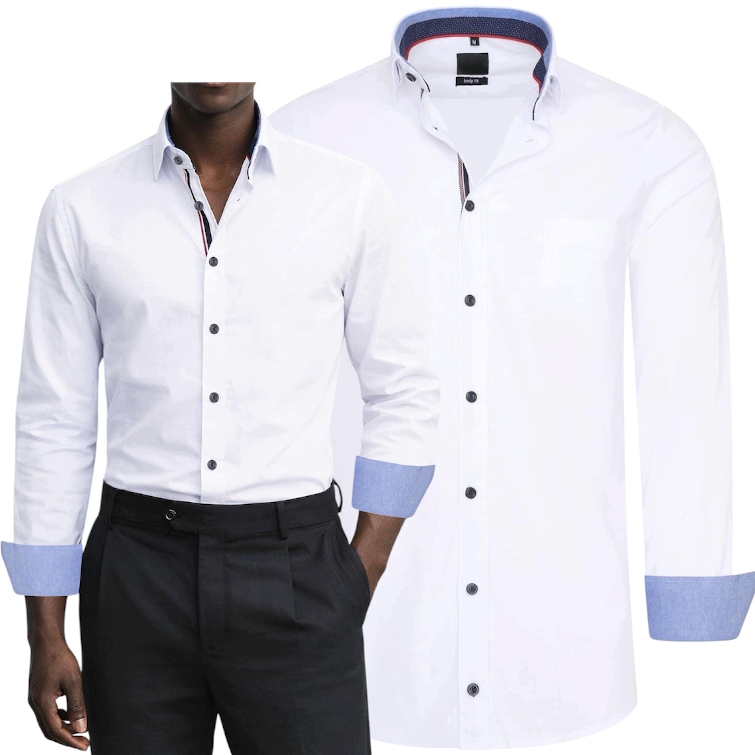 Pánská košile Elegantní Obchodní Kontrast Slim Fit Bílá S