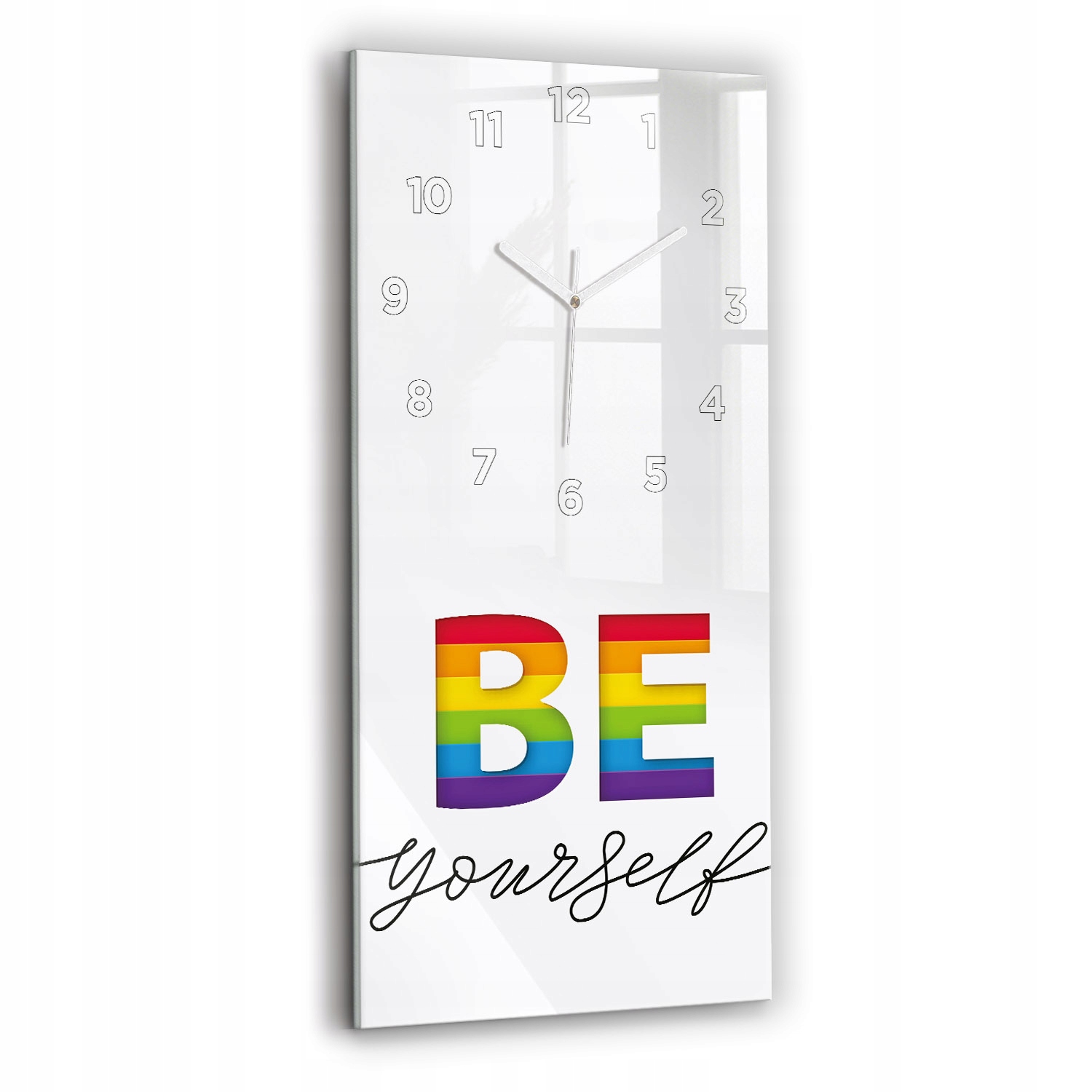 Skleněné vertikální kuchyňské hodiny Závěsné Nedotknutelné Nápis Be yourself 30x60