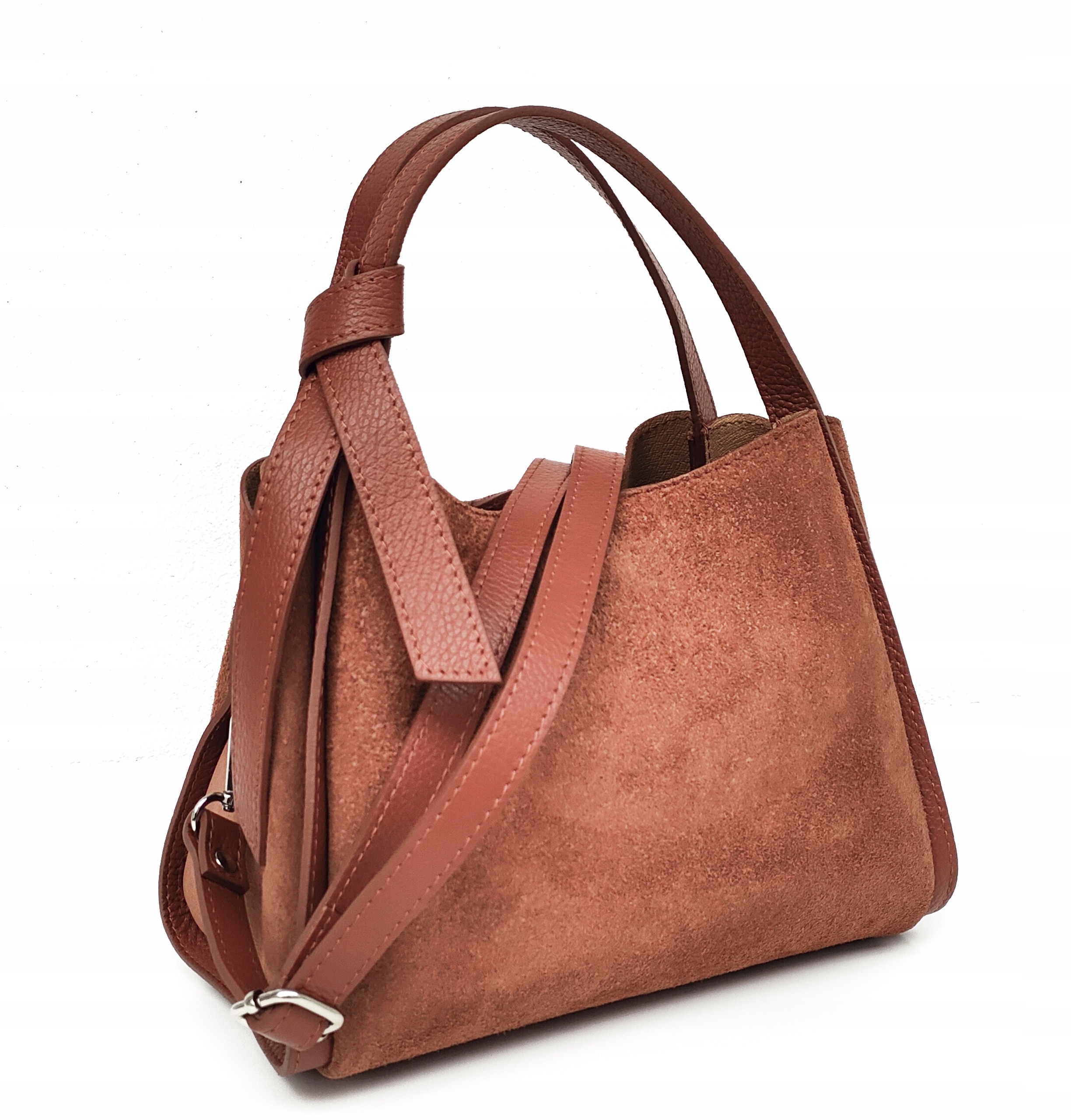 Semišový hnědý skořicový kufřík vera pelle