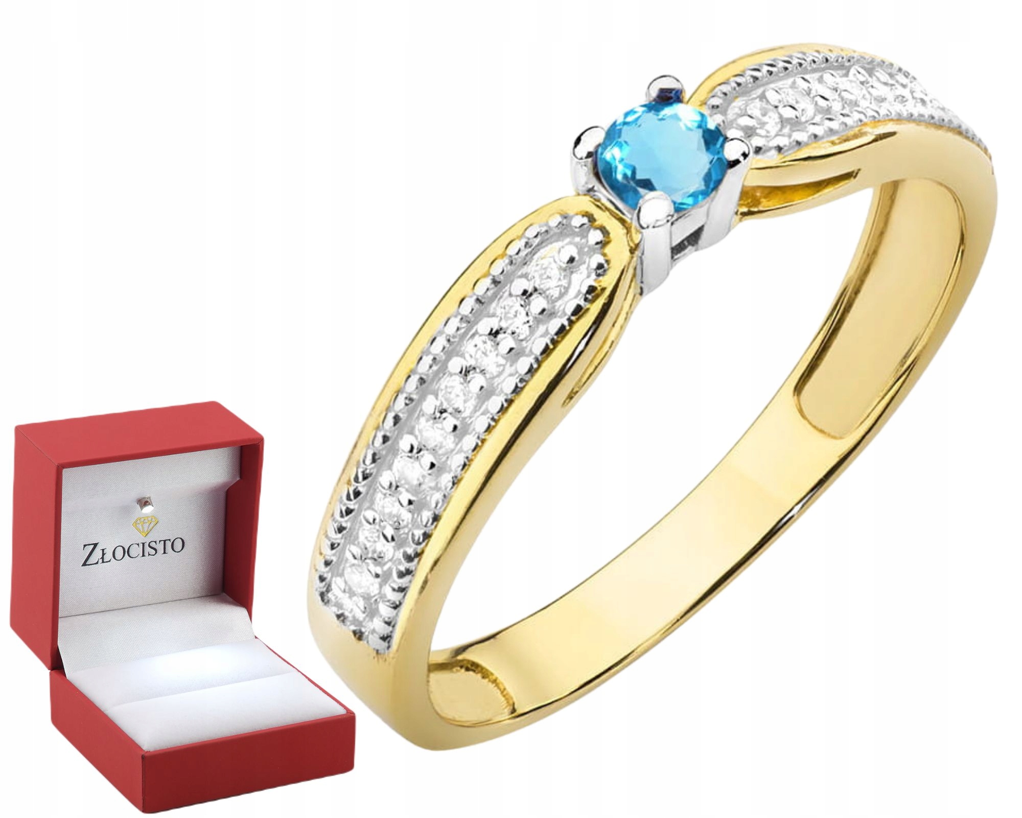 Złoty Pierścionek Topaz I Brylanty 585 Grawer