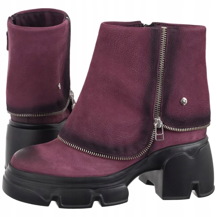 Kožené dámské Kotníkové Boty na podpatku Maciejka Bordové 07145-23
