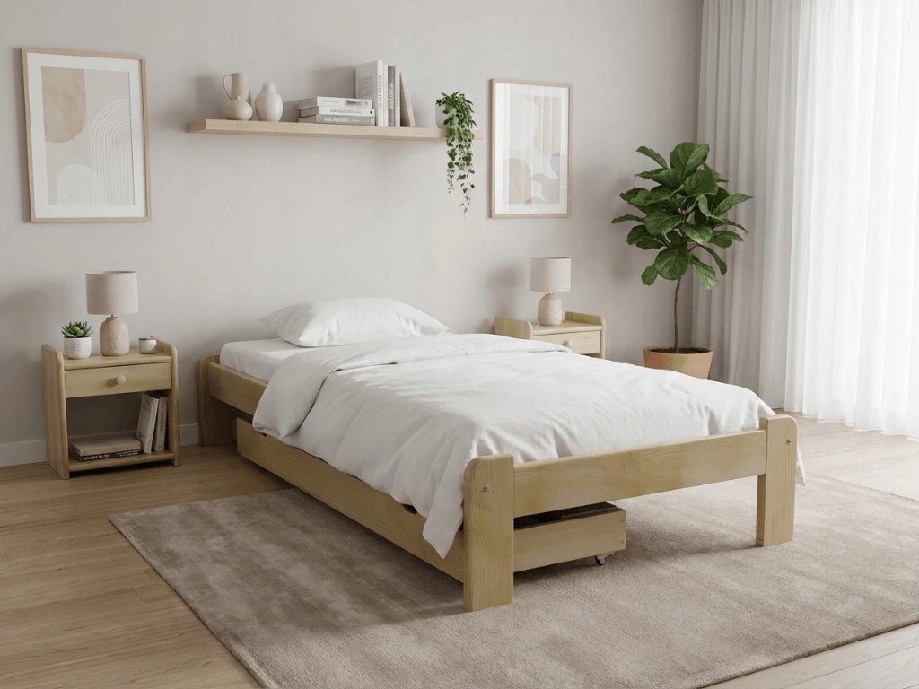 Łóżko Ada 90×200 cm, sosna, stelaż listw. rolow., mat. Coco Maxi 20 cm