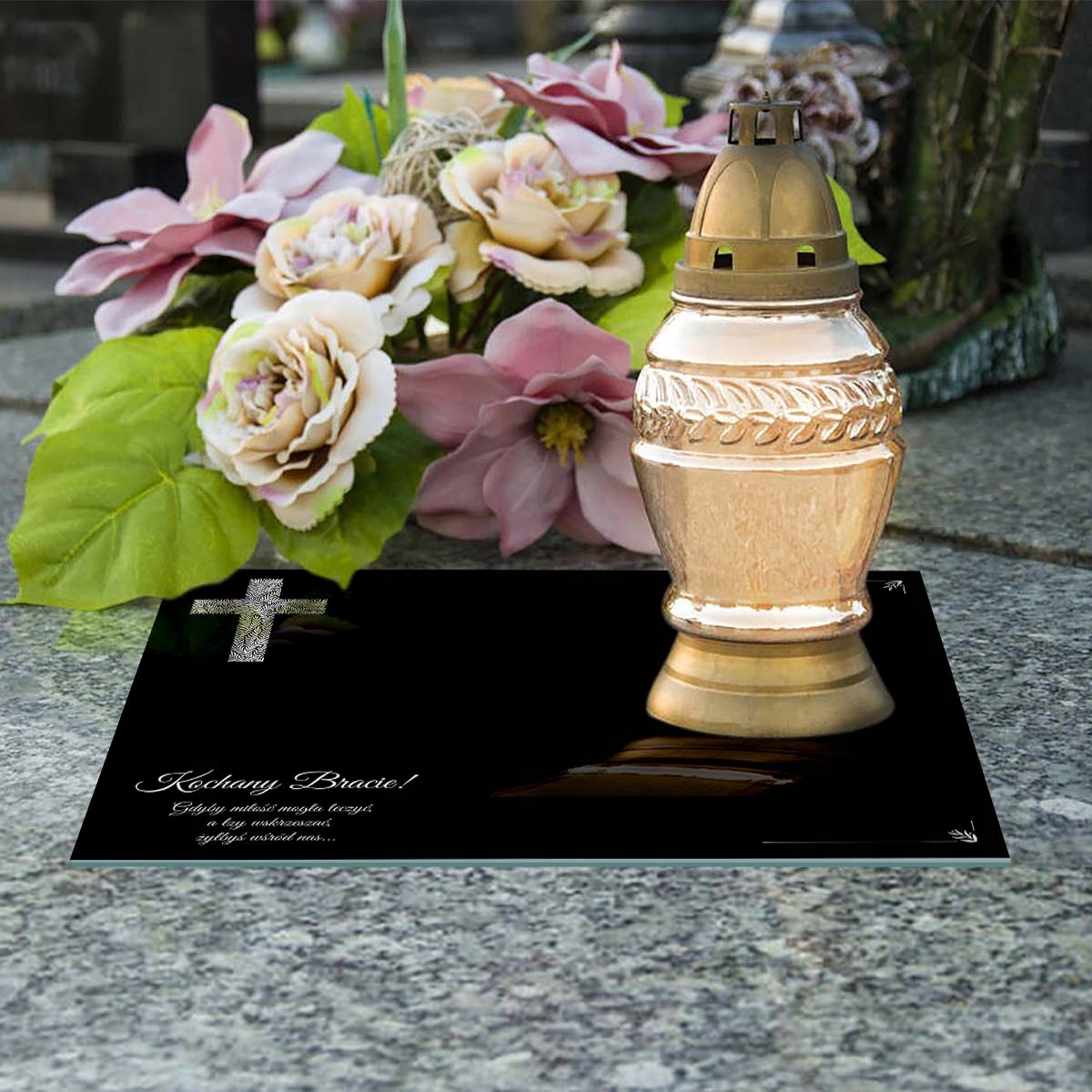 SZKLANA PODSTAWKA POD ZNICZE 40x40cm 563h Bracie Wysokość produktu 0.5 cm