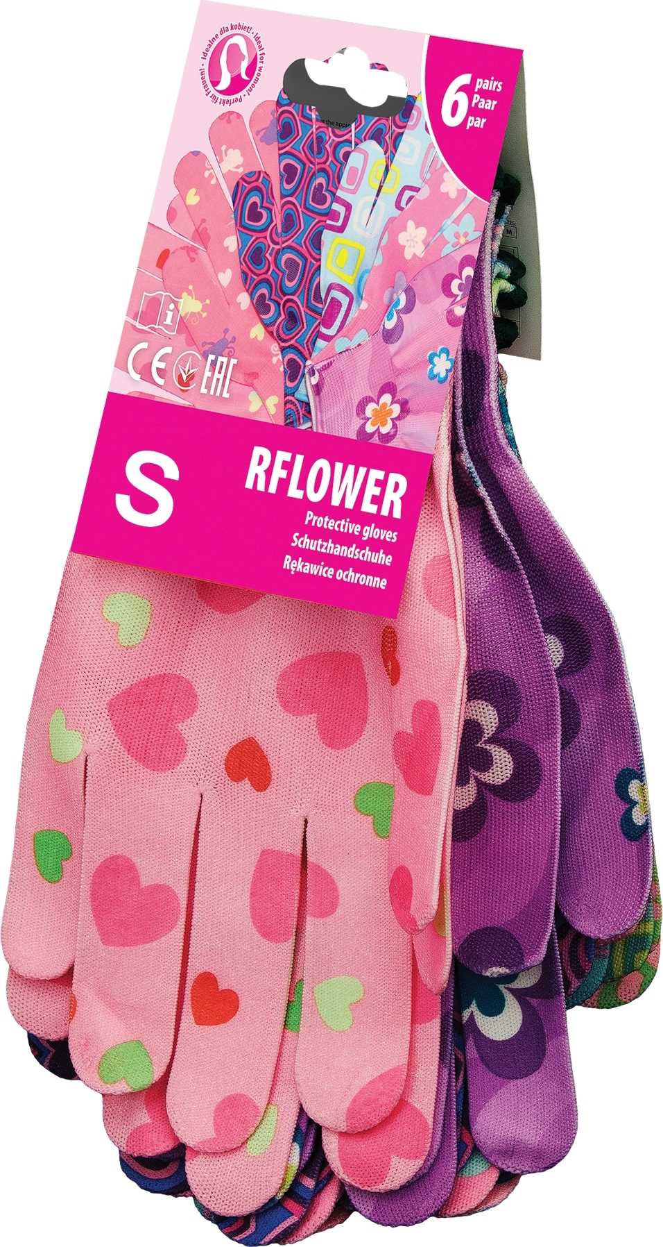 Zahradní rukavice Barevné Velikost: 7 S Rflower_s 24 ks