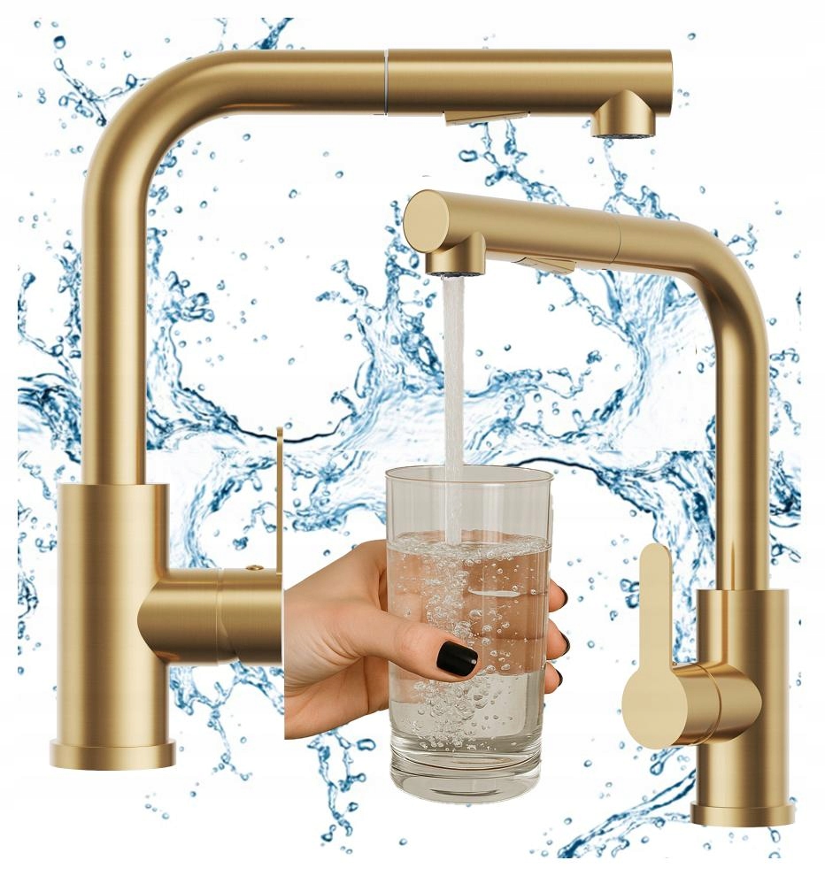 Kuchynská Batéria Brúsené Zlato S Výsuvnou Havlicou, 2 Prúdy Ebro