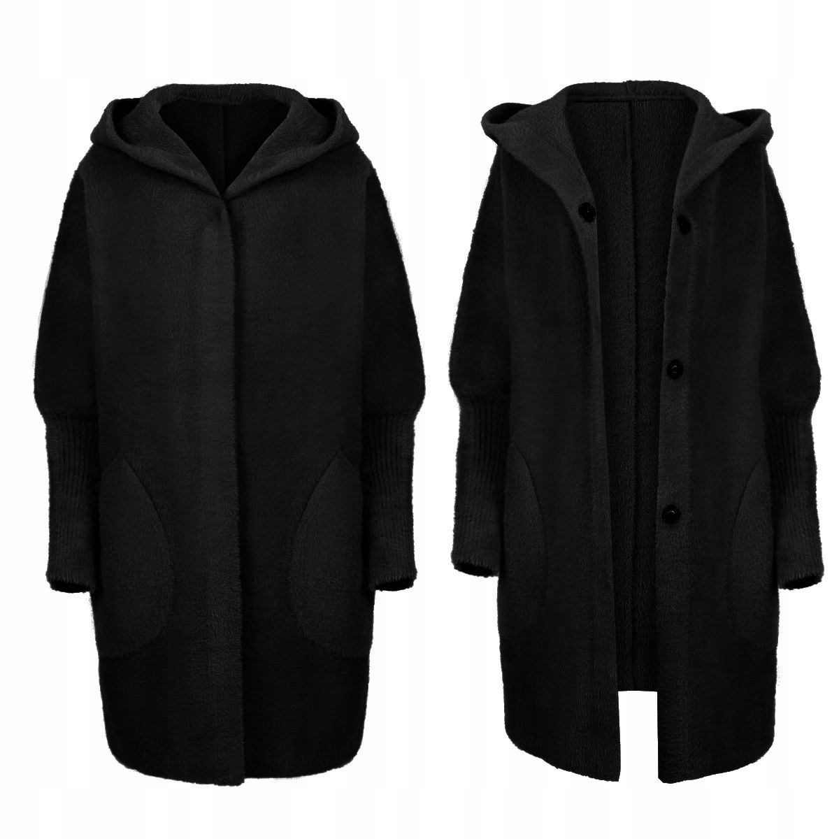 PŁASZCZ ALPAKA CIEPŁY MILUTKI WEŁNA OVERSIZE KAPTUR KOLORY Kolor wielokolorowy