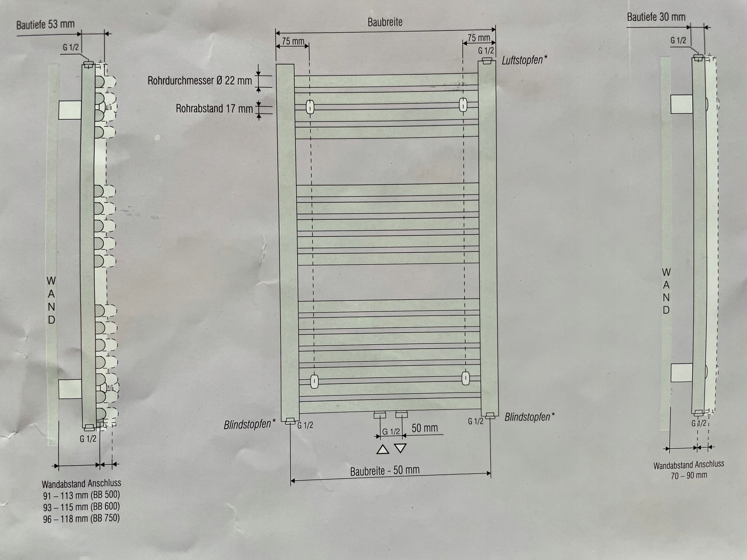 GRZEJNIK ŁAZIENKOWY 600x1500 BIAŁY PROSTY Marka inna