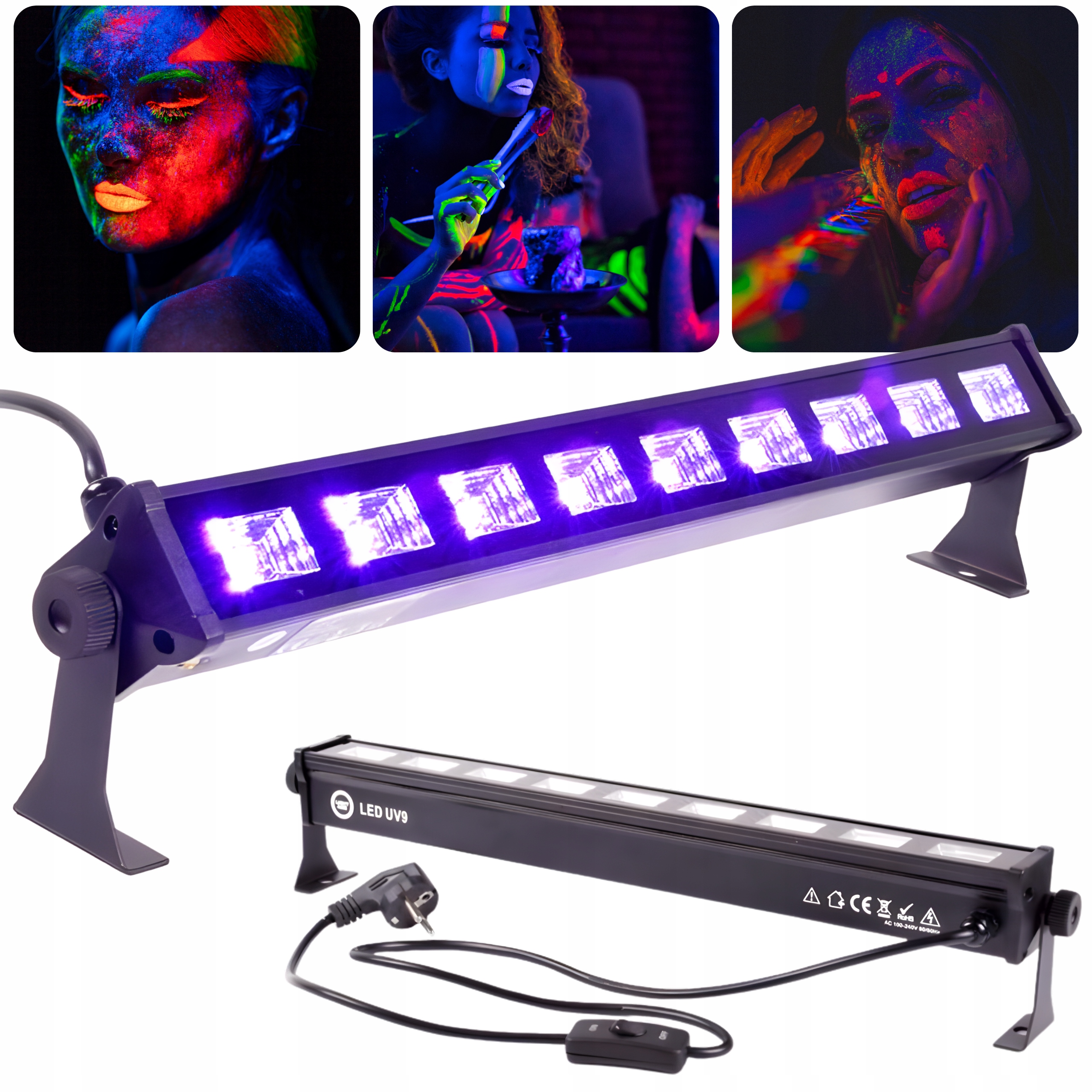 Lišta Led Nosník Uv Ultrafialové Osvětlení Bílý Uv Efekt LIGHT4ME 9x3W