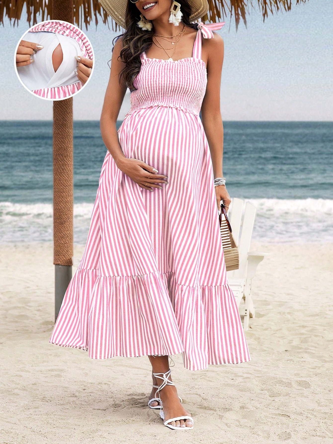 Šaty Ležérní Pruhované Letní Těhotenské Šaty Pro Shein , Velká 40