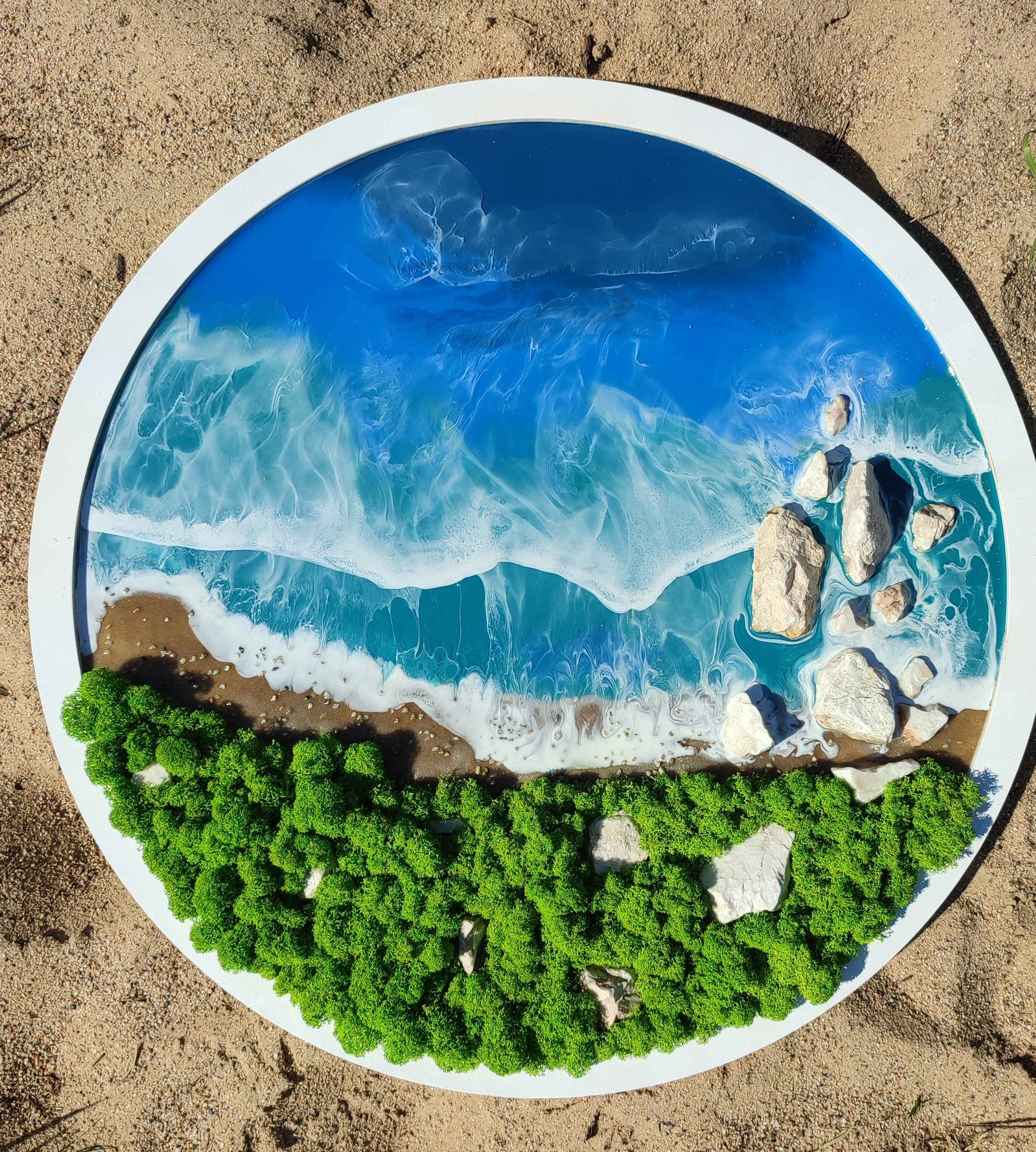 

Dekoracje z mchu, obraz z żywicą epoksydową, morze