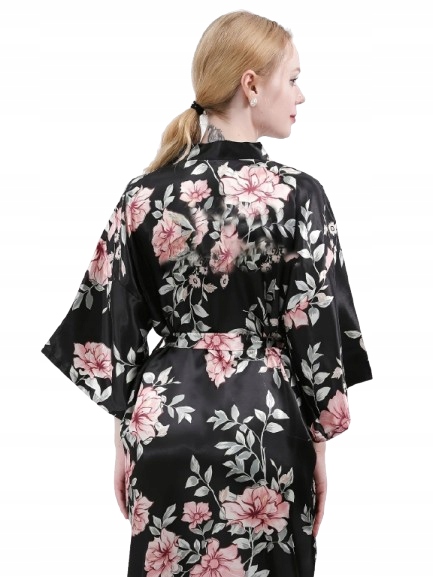 Dlouhý Saténový Župan Ze Saténu Kimono, Saténový, Černý Župan