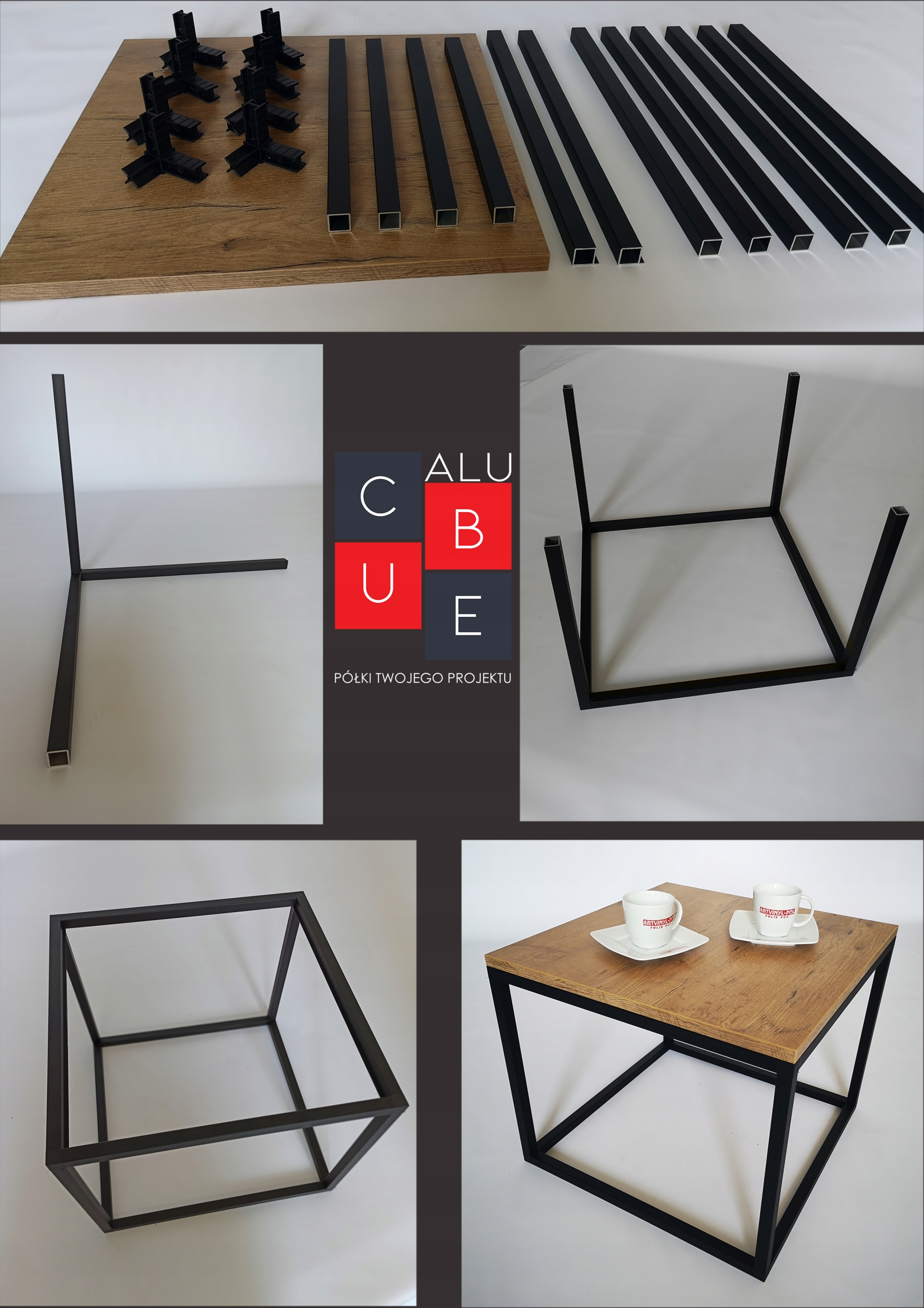 Kávový Stolek Loft alu 60x60x51,8 dub Výběr Barvy DESKY!Deska na profilech!