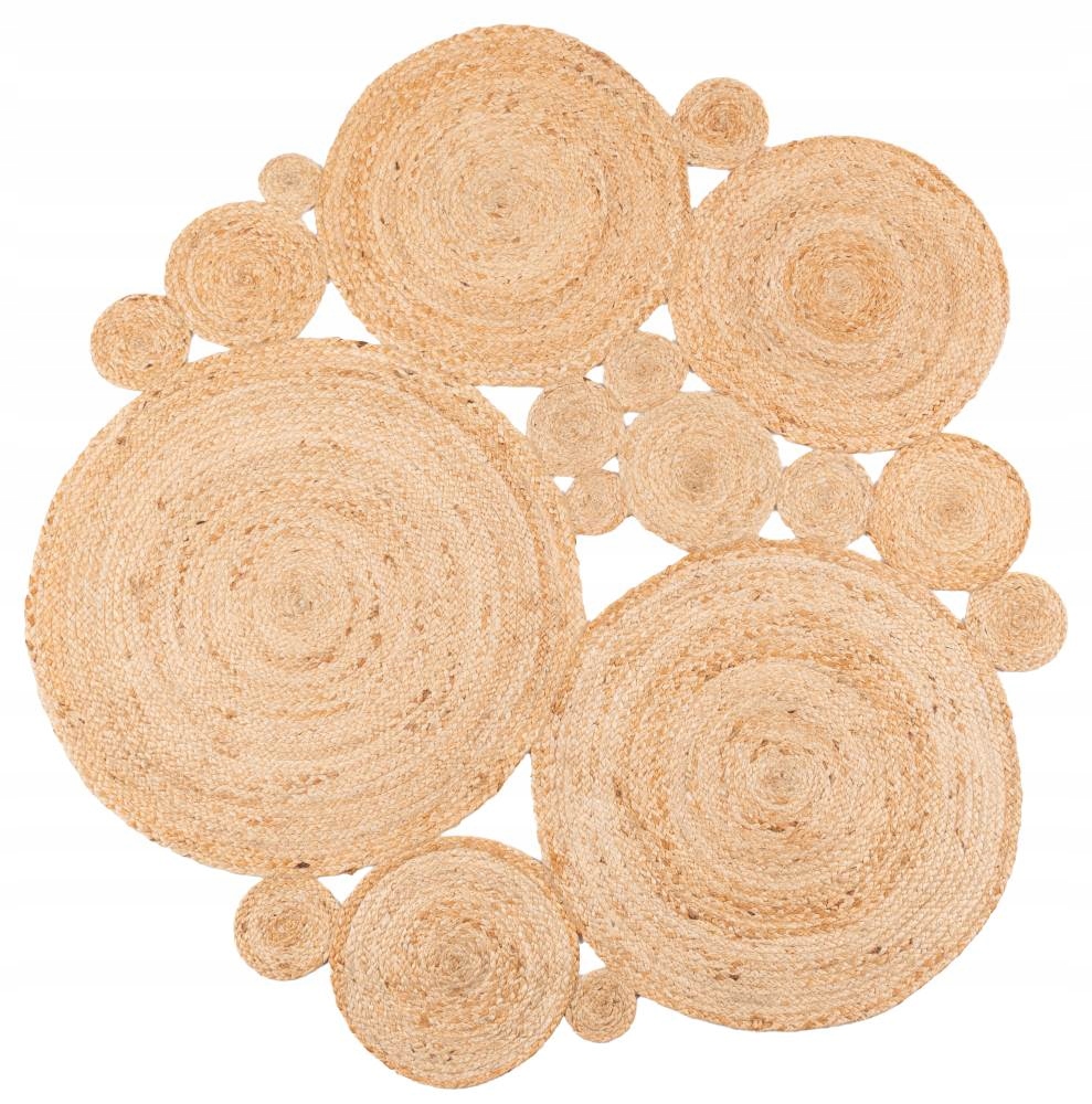 Koberec jutový kulatý patchwork béžový 140 Cm mozaika