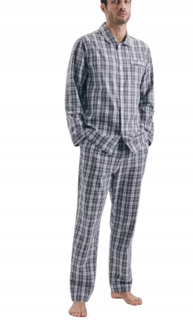 Seidensticker Pánské Kostkované Pyžamo Šedé Kalhoty A Košile L 3H7