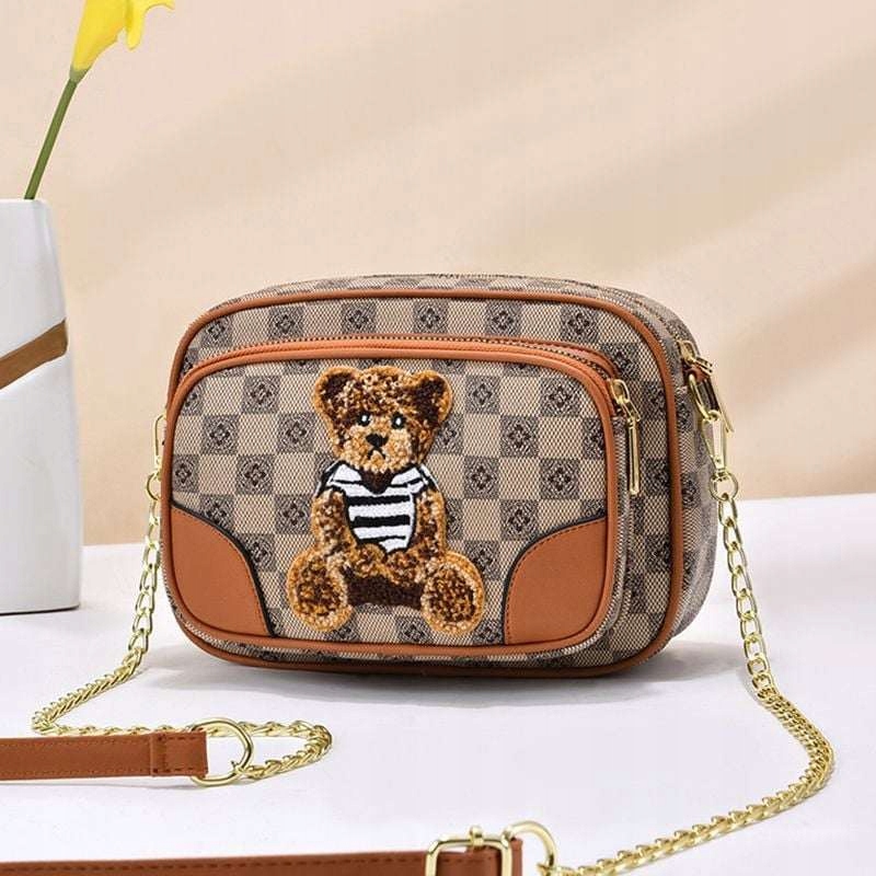 TORBA TOREBKA DAMSKA LISTONOSZKA KUFEREK NA RAMIĘ MAŁA MIŚ KRATA JASNA RUDY Marka inna