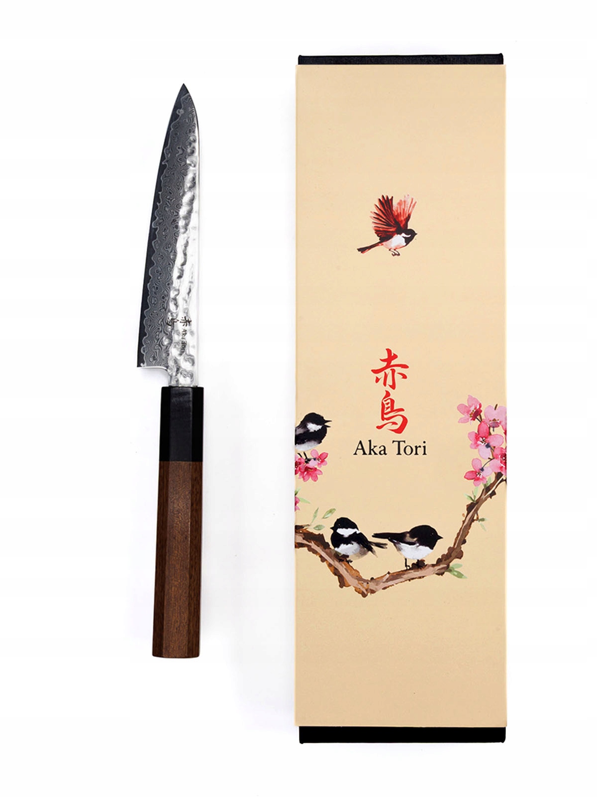 Japonský nôž šéfkuchára Aka Tori Damašková oceľ Tokyo Hammer Petty 13 cm